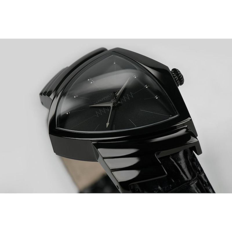 Main Image 4 of Hamilton Ventura Quartz Black Case Black Leather Strap Watch
