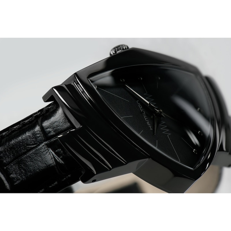 Main Image 5 of Hamilton Ventura Quartz Black Case Black Leather Strap Watch