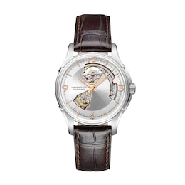 Hamilton Jazzmaster Men's Silver Open Dial Brown Leather Strap Watch