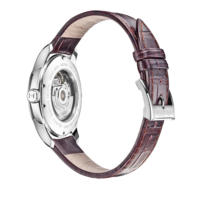 Main Image 4 of Hamilton Jazzmaster Men's Silver Open Dial Brown Leather Strap Watch