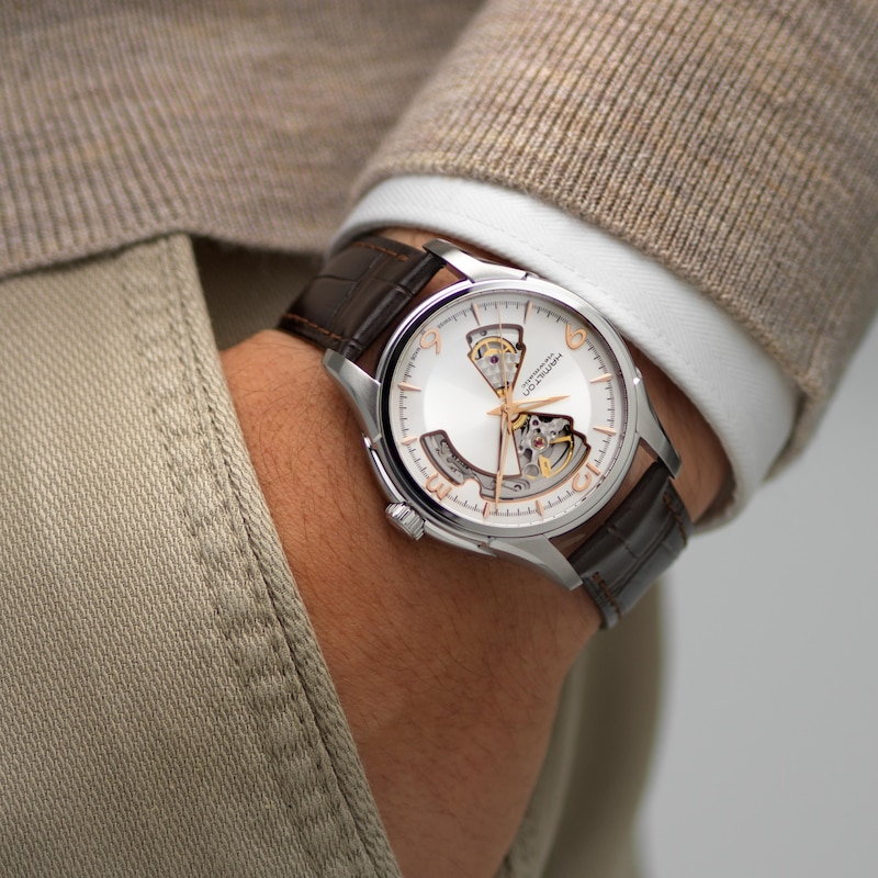 Main Image 5 of Hamilton Jazzmaster Men's Silver Open Dial Brown Leather Strap Watch