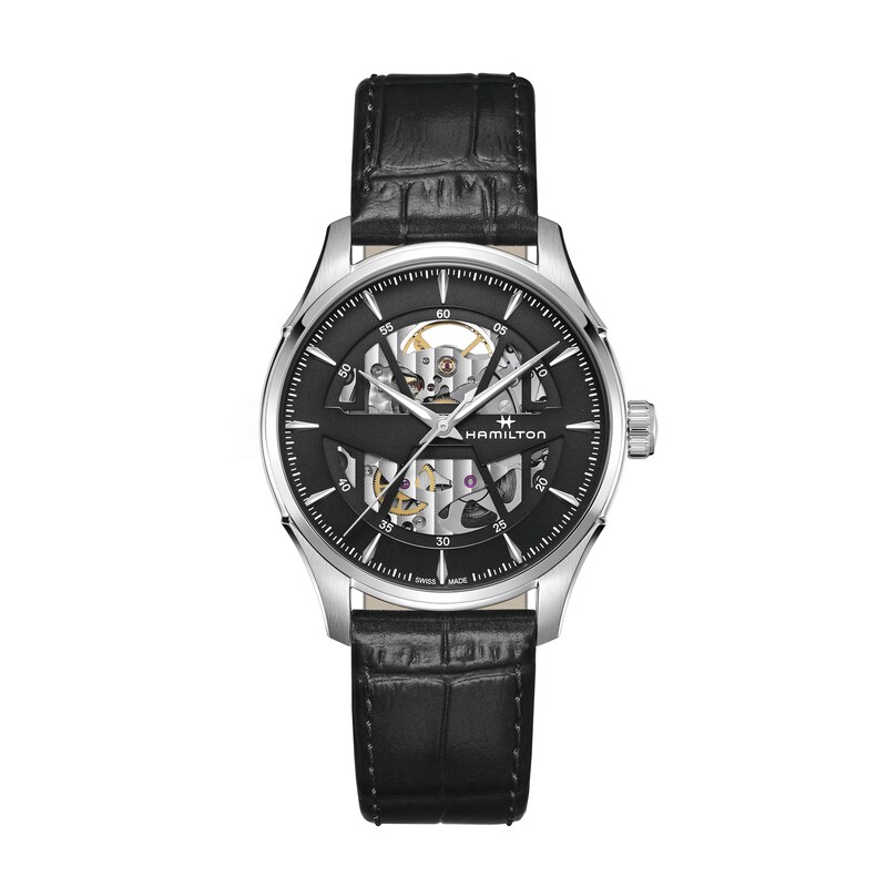 Hamilton Jazzmaster Skeleton Black Leather Strap Watch