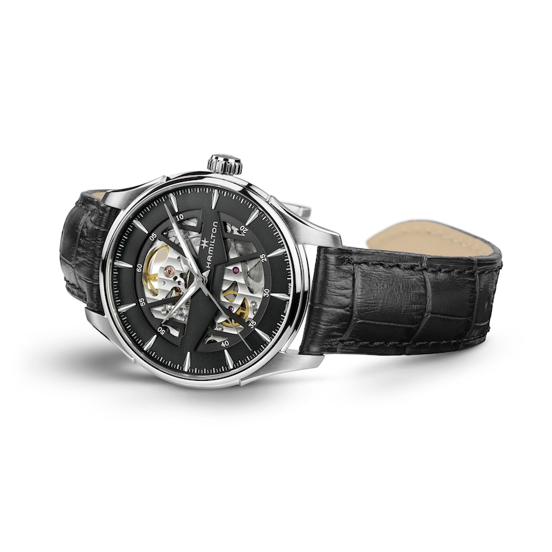 Hamilton Jazzmaster Skeleton Black Leather Strap Watch