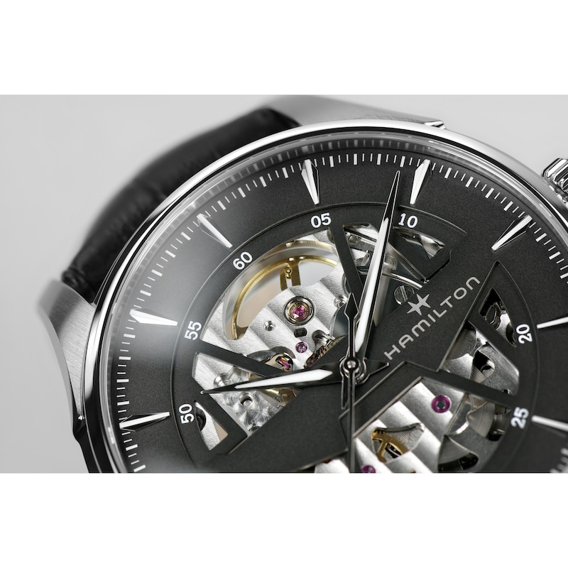 Main Image 4 of Hamilton Jazzmaster Skeleton Black Leather Strap Watch