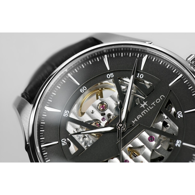 Hamilton Jazzmaster Skeleton Black Leather Strap Watch