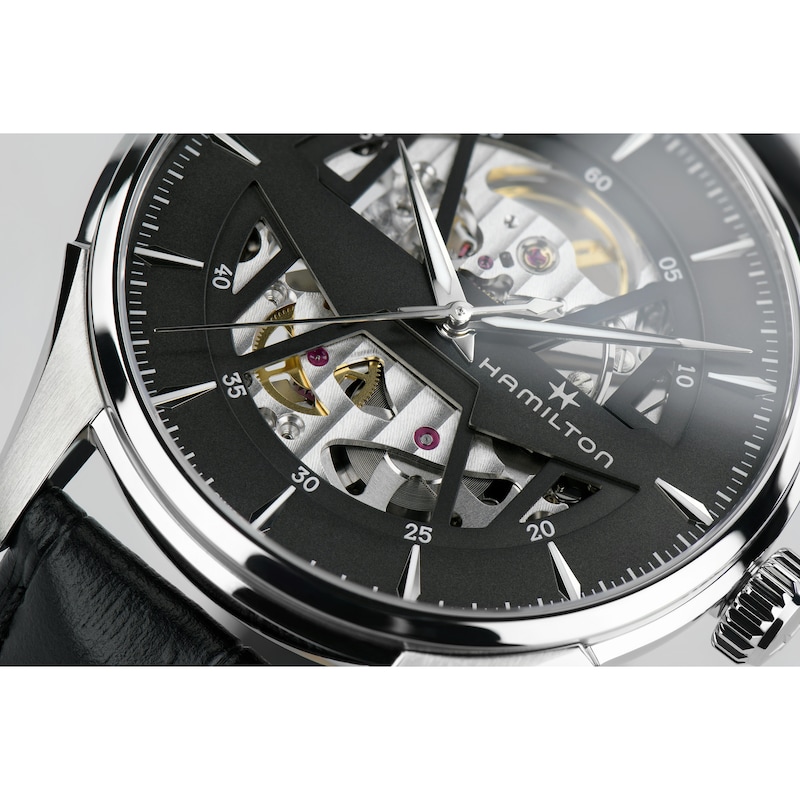 Main Image 5 of Hamilton Jazzmaster Skeleton Black Leather Strap Watch