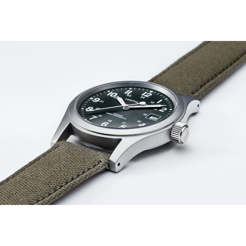 Hamilton Khaki Field Mechanical Green Strap Watch | H.Samuel