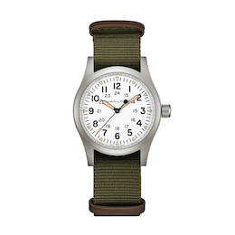 Hamilton Khaki Field Mechanical White Dial Green Fabric Strap Watch
