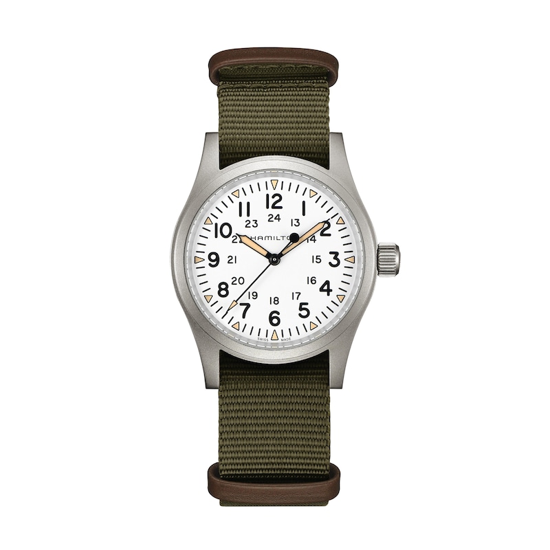 Main Image 1 of Hamilton Khaki Field Mechanical White Dial Green Fabric Strap Watch
