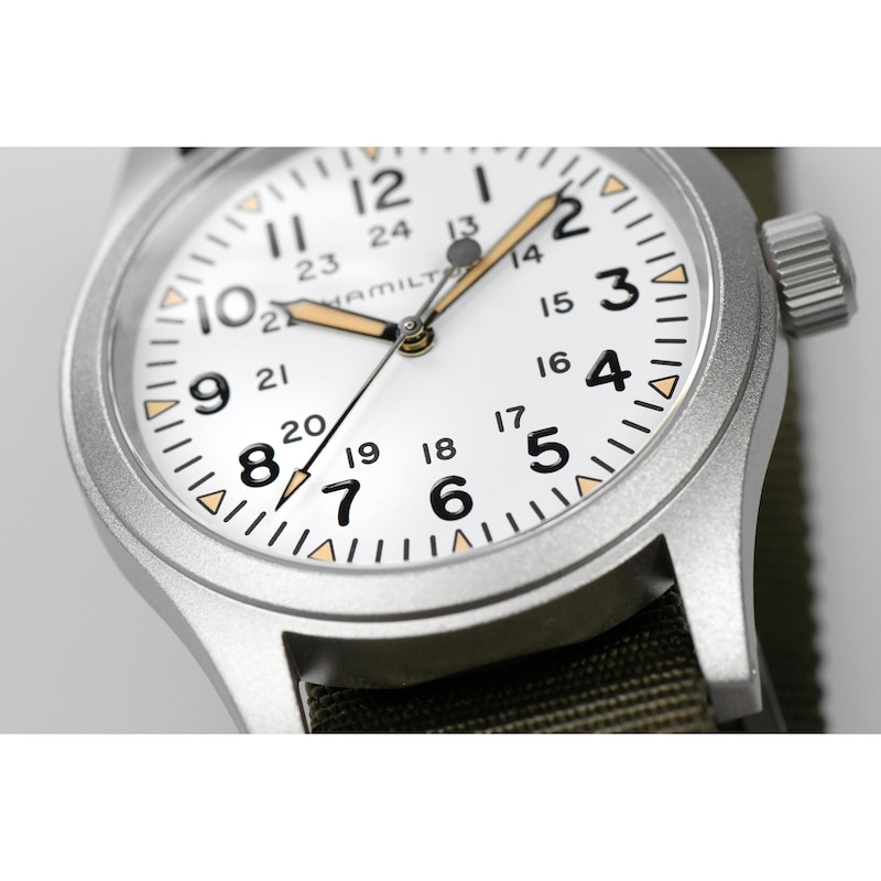 Main Image 4 of Hamilton Khaki Field Mechanical White Dial Green Fabric Strap Watch