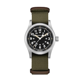 Hamilton Khaki Field Mechanical Black Dial Green Fabric Strap Watch