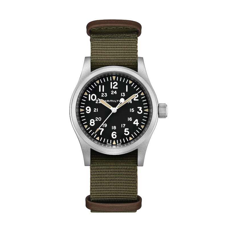 Hamilton Khaki Field Mechanical Black Dial Green Fabric Strap Watch