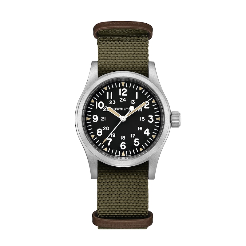 Main Image 1 of Hamilton Khaki Field Mechanical Black Dial Green Fabric Strap Watch