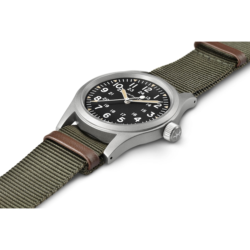 Main Image 3 of Hamilton Khaki Field Mechanical Black Dial Green Fabric Strap Watch