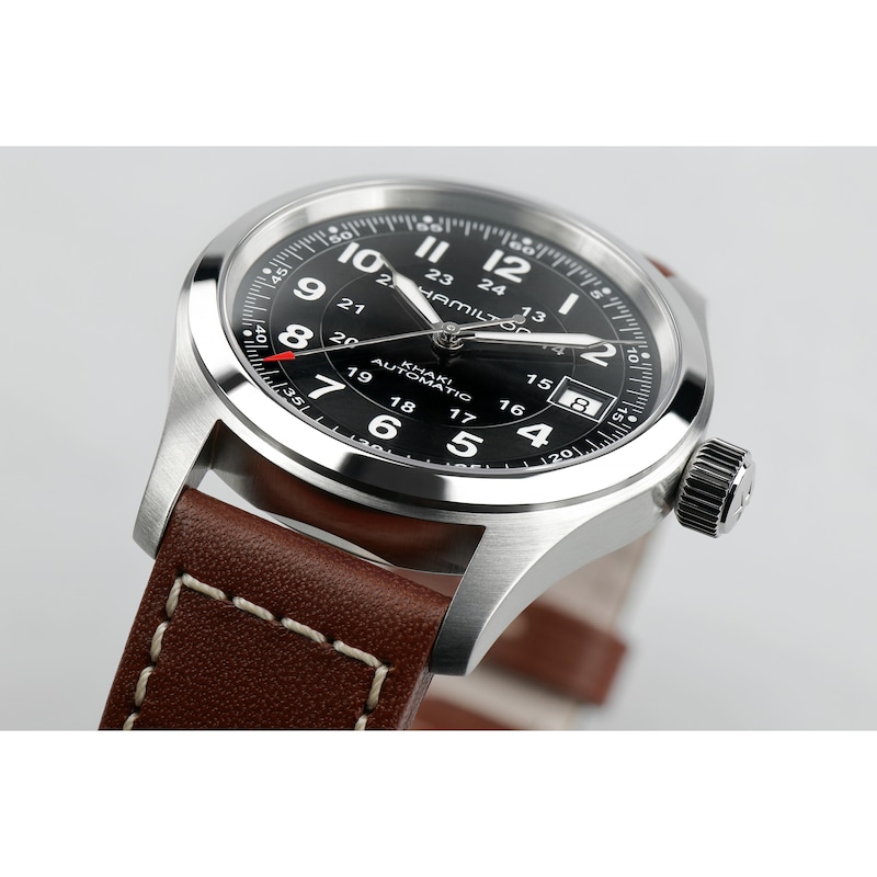 Main Image 4 of Hamilton Khaki Field Auto Brown Leather Strap Watch