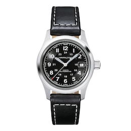 Hamilton Khaki Field Automatic Black Leather Strap Watch