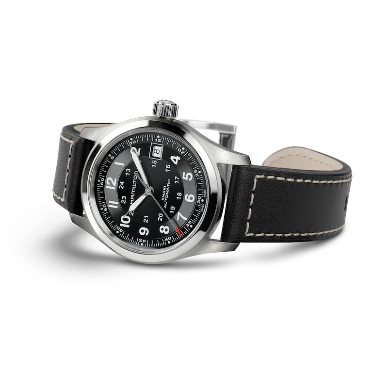 Hamilton Khaki Field Automatic Black Leather Strap Watch