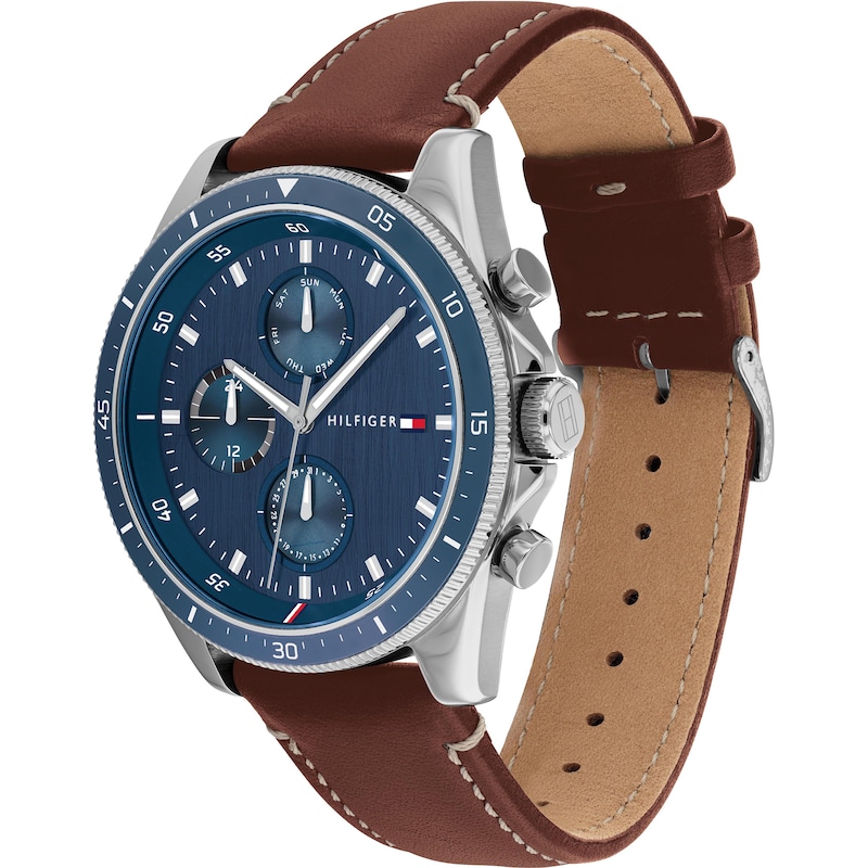 Tommy Hilfiger Men's Blue Dial Brown Leather Strap Watch