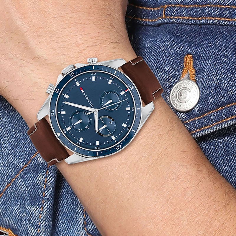Main Image 4 of Tommy Hilfiger Men's Blue Dial Brown Leather Strap Watch