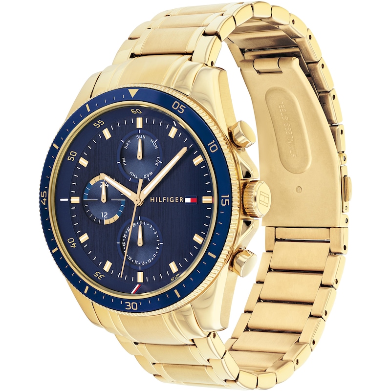 Tommy Hilfiger Men's Blue Dial Yellow Gold Tone Watch