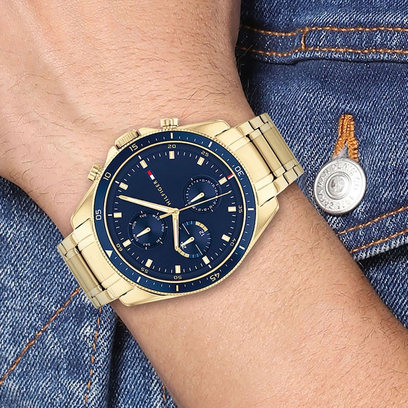 Main Image 4 of Tommy Hilfiger Men's Blue Dial Yellow Gold Tone Watch