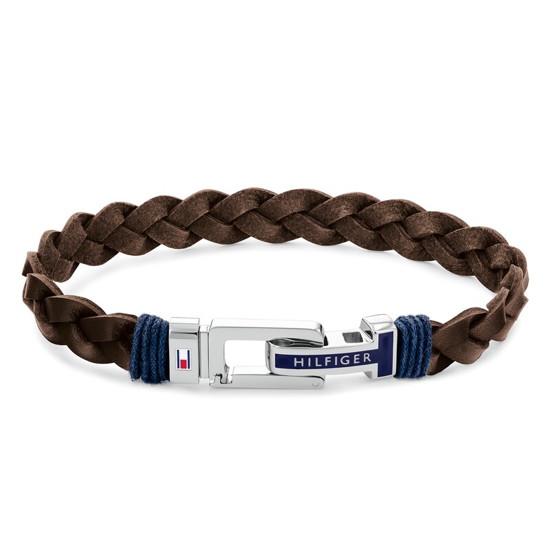 Tommy Hilfiger Men's Brown Leather Braided Bracelet