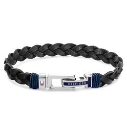 Tommy Hilfiger Men's Black Leather Braided Bracelet