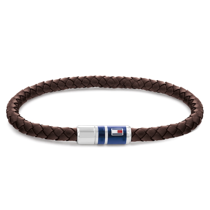 Tommy Hilfiger Men's Brown Leather Braided Bracelet