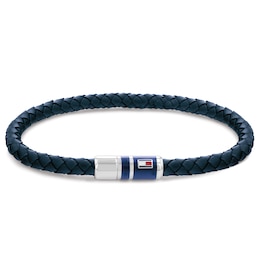 Tommy Hilfiger Men's Blue Leather Braided Bracelet