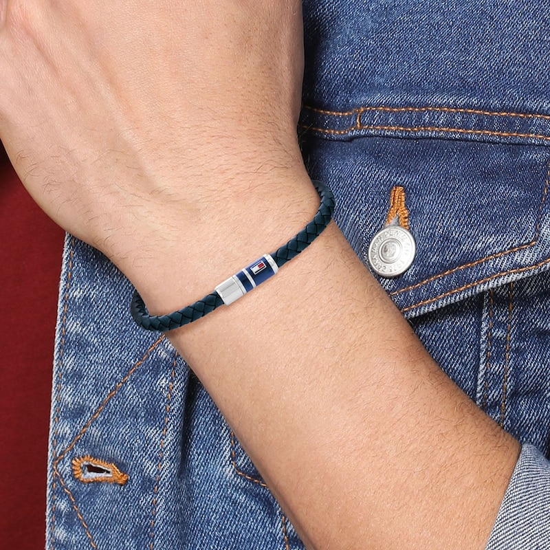 Main Image 2 of Tommy Hilfiger Men's Blue Leather Braided Bracelet