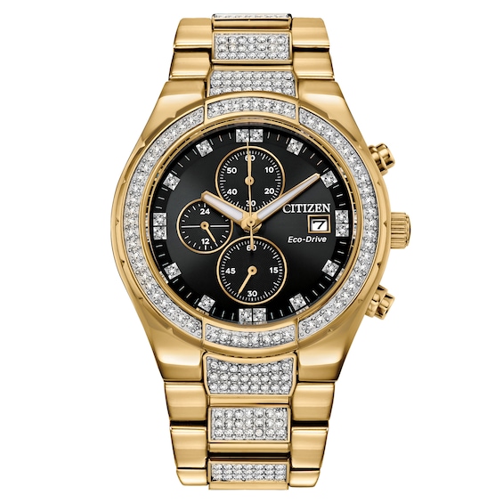 Citizen Crystal Mens Yellow Gold Tone Bracelet Watch