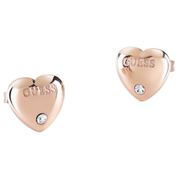 Guess Is For Lovers Rose Gold Tone Heart Stud Earrings