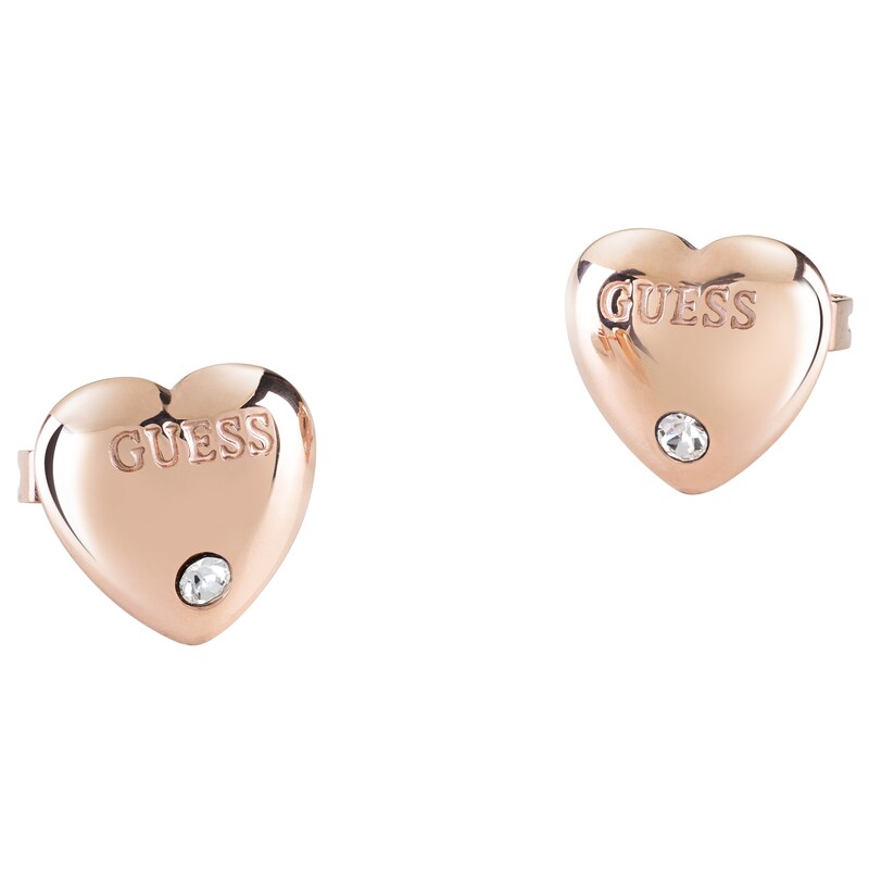 Main Image 1 of Guess Is For Lovers Rose Gold Tone Heart Stud Earrings