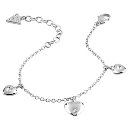 Guess Is For Lovers Silver Tone Heart Charm Bracelet