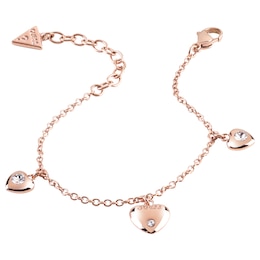 Guess Is For Lovers Rose Gold Tone Heart Charm Bracelet