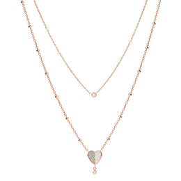 Fossil Flutter Hearts Rose Gold Tone Multi-Strand Necklace