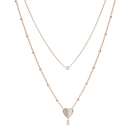 Fossil Flutter Hearts Rose Gold Tone Multi-Strand Necklace
