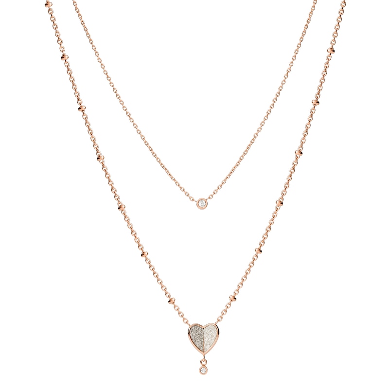 Fossil Flutter Hearts Rose Gold Tone Multi-Strand Necklace