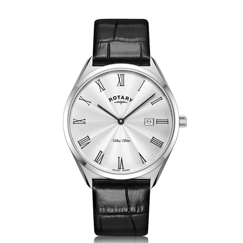 Rotary  Ultra Slim Men's Black Leather Strap Watch