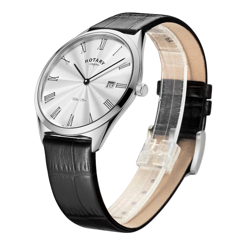 Main Image 2 of Rotary  Ultra Slim Men's Black Leather Strap Watch