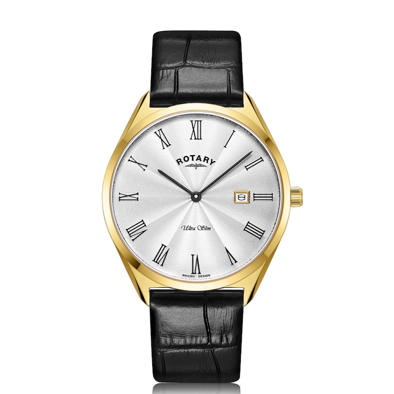 Main Image 1 of Rotary  Ultra Slim Men's Gold Tone Case Black Leather Strap Watch