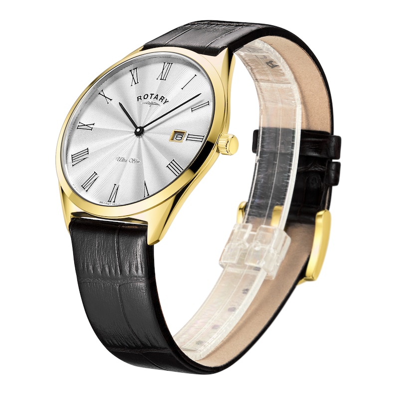 Main Image 2 of Rotary  Ultra Slim Men's Gold Tone Case Black Leather Strap Watch