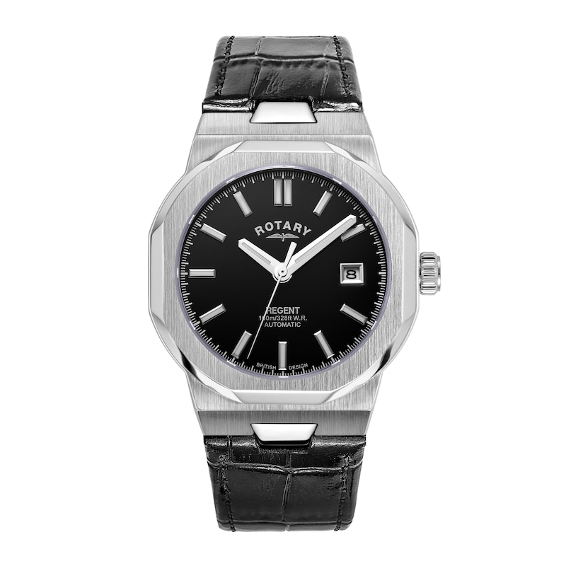 Rotary Regents Automatic Men's Black Leather Strap Watch
