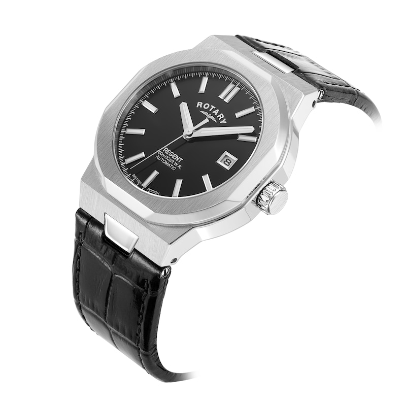 Rotary Regents Automatic Men's Black Leather Strap Watch