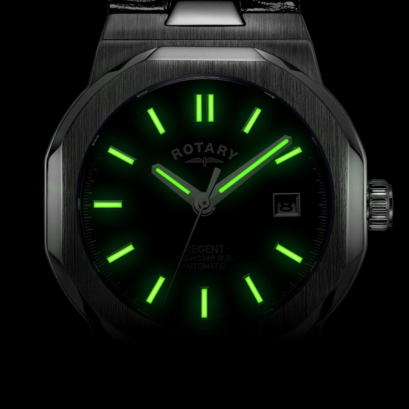 Rotary Regents Automatic Men's Black Leather Strap Watch