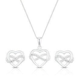 Sterling Silver Heart Cubic Zirconia Infinity Pendant & Earrings Set