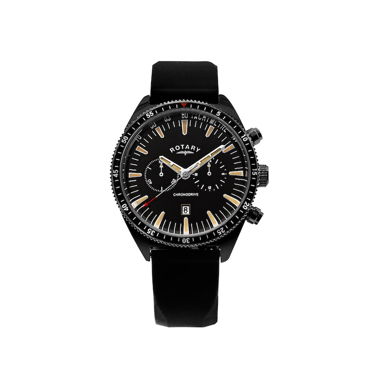 Rotary Chronodrive Men's Black Rubber Strap Watch