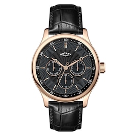 Rotary Men's Multi Chronograph Black Leather Strap Watch