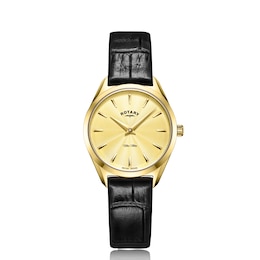 Rotary  Ultra Slim Ladies' Black Leather Strap Watch