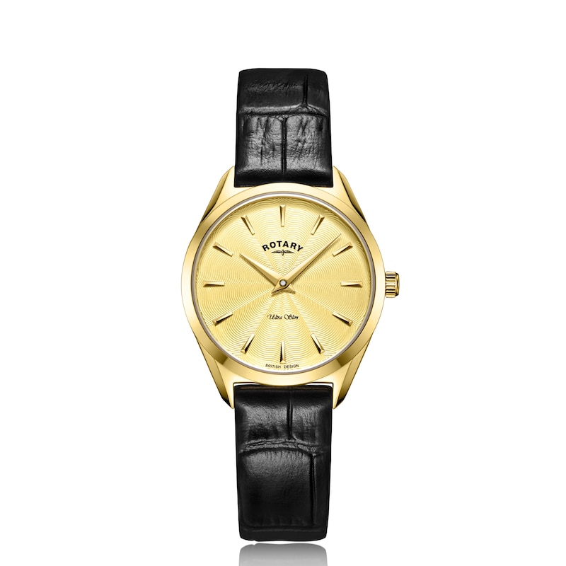 Main Image 1 of Rotary  Ultra Slim Ladies' Black Leather Strap Watch